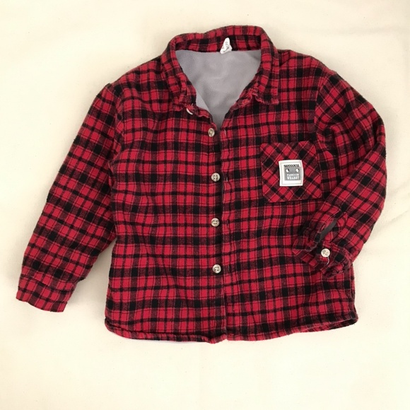 Bundle: kids plaid button flannel fleece shirt 120(5T) + denim jeans size 21(5T) - Picture 2 of 13